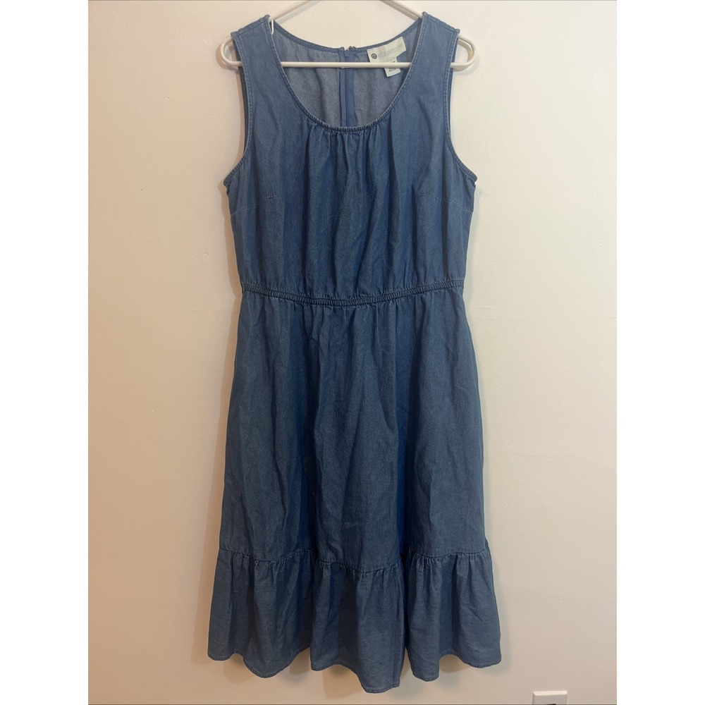 Ella Simone L Denim Dress Sleeveless Ruffle Hem Prairie‎ Modest Cottagecore Farm
